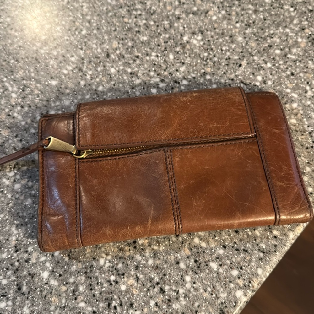Hobo Womens Leather Wallet Brown Snap Zip Card Slots Boho Floral Lining Retro